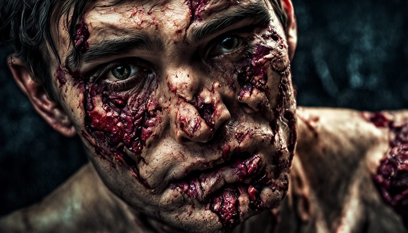 Hyper-Realistic Macro Photo of a Battered Person