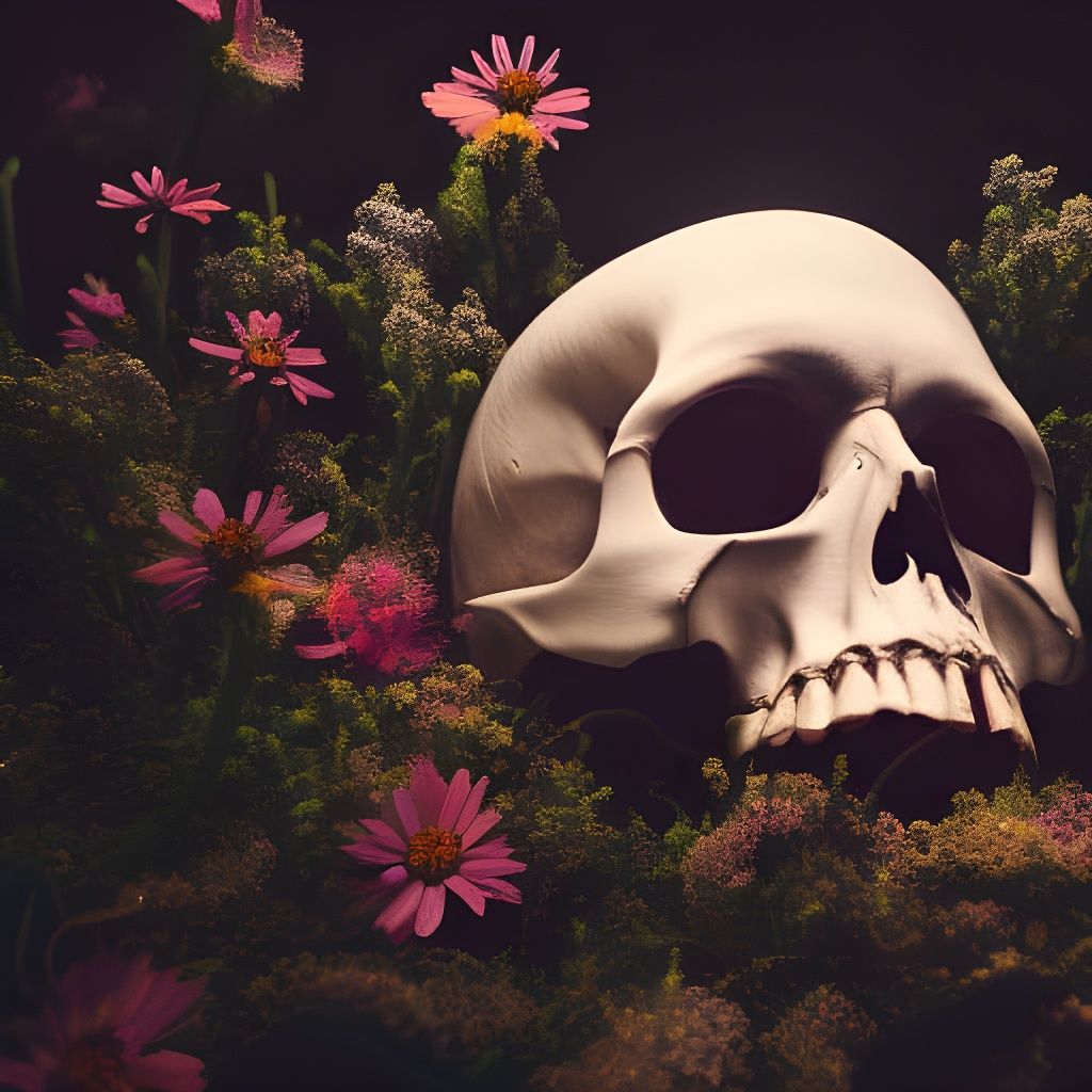 Jeweled Dagger Pierces Skull in Alphonse Mucha Style