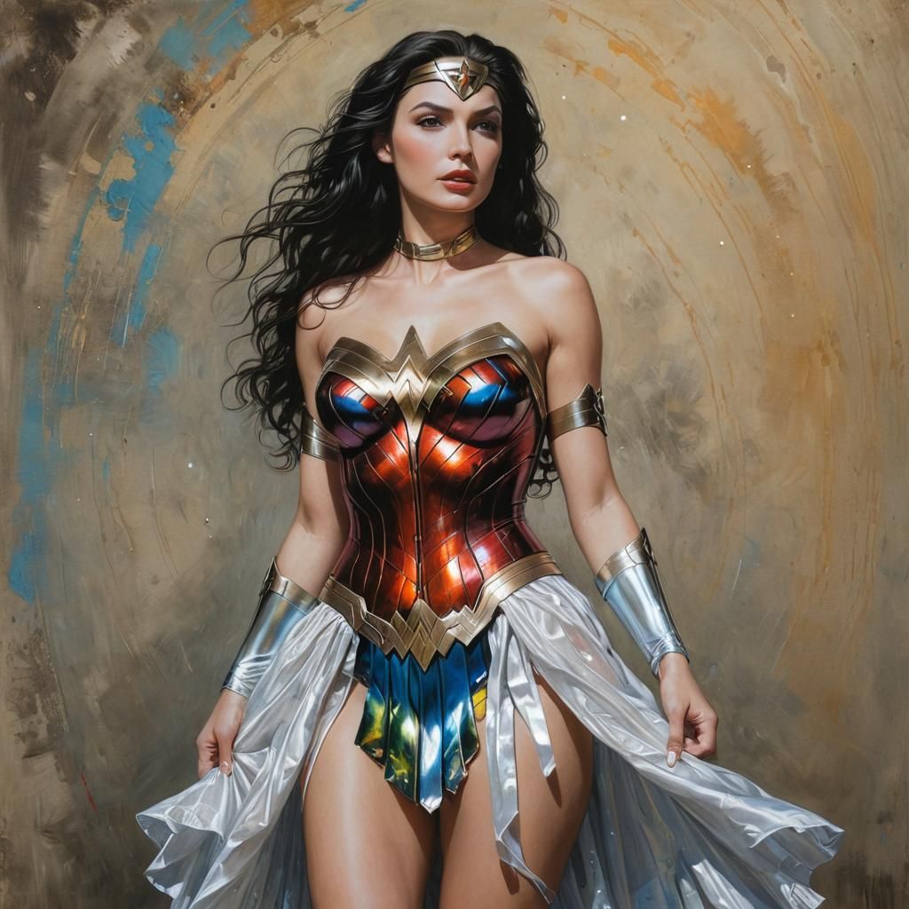 Wonder Woman in Iridescent Dress Oil Painting