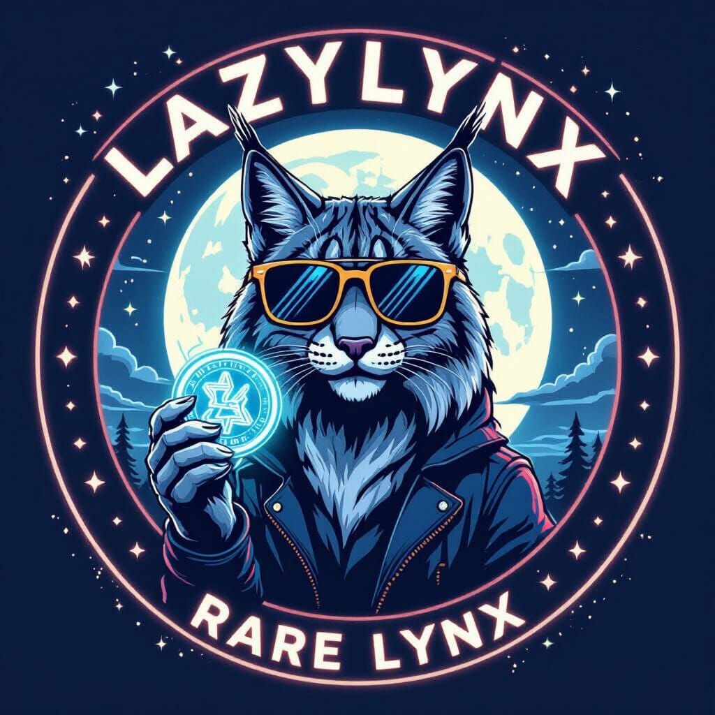 Futuristic LazyLynx Coin with Neon Accents