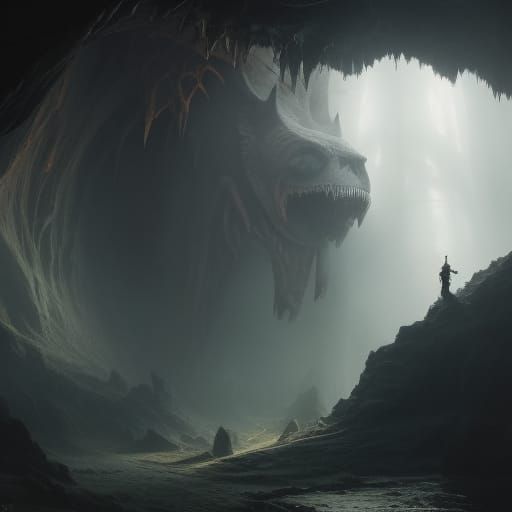 Ominous Cave Creature in Hyperrealistic Fantasy Art