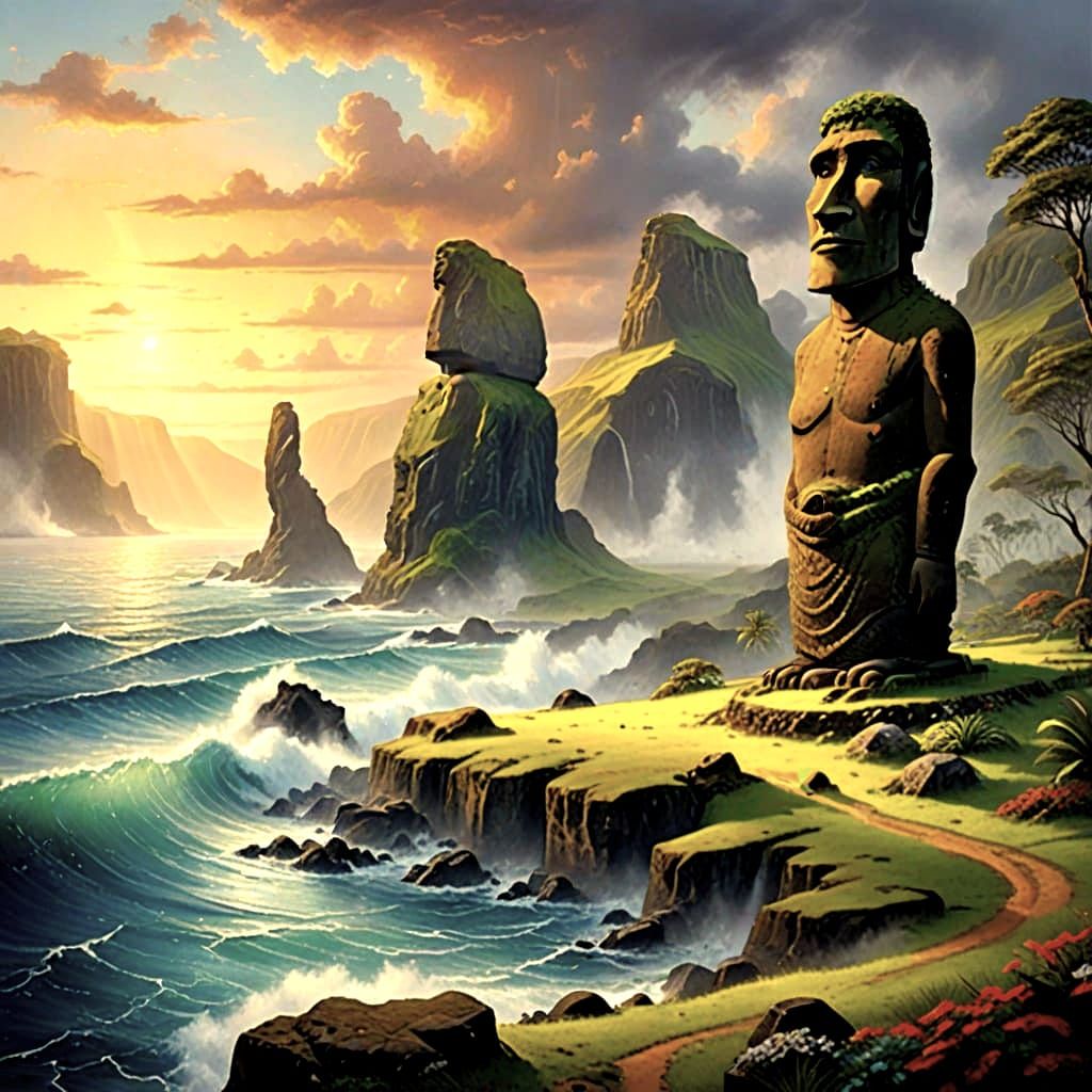 Ethereal Fantasy Easter Island Landscape