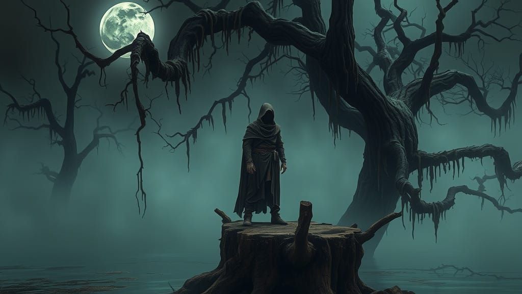 Mysterious Figure Emerges from Primeval Swamp in a Haunting,...