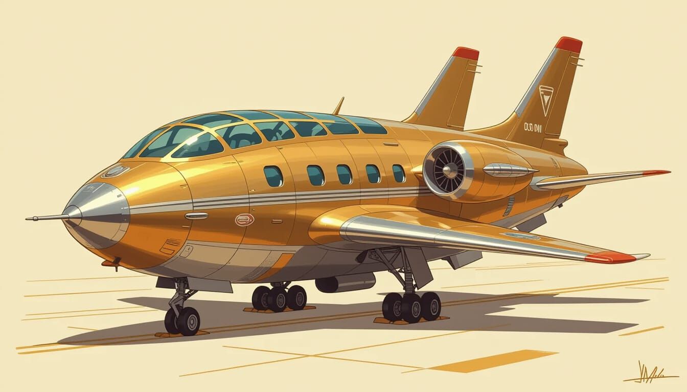 Retro-Futuristic Cargo Spaceship in Brass Color