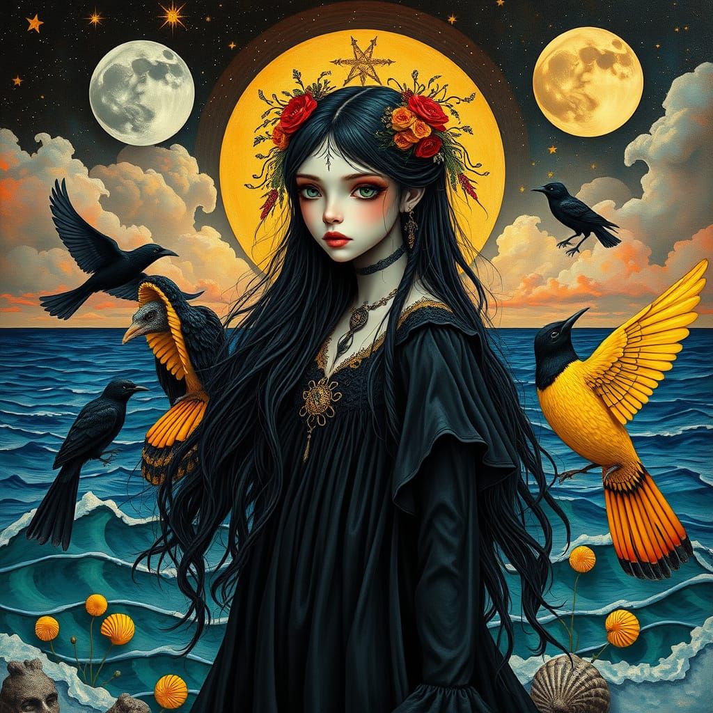 Gothic Surreal Girl in Mystical Quebec Landscape