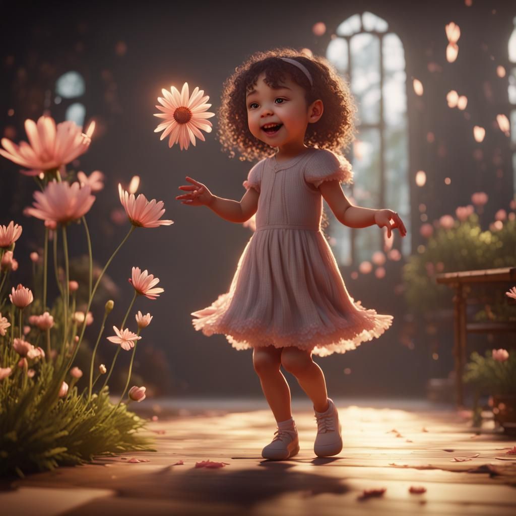 Little Girl Dances with Flower: 3D Game Art