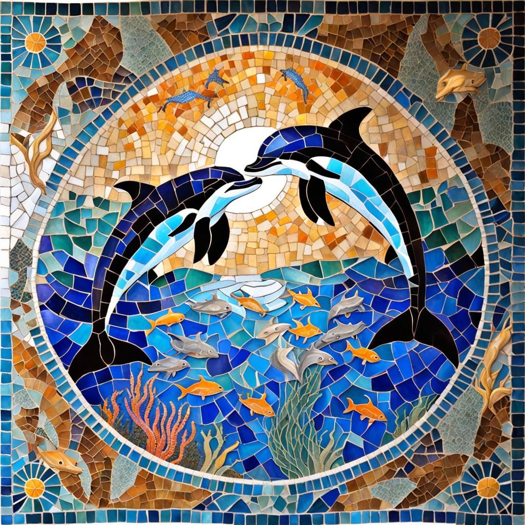 Underwater Dolphin Mosaic in Gaudi Style