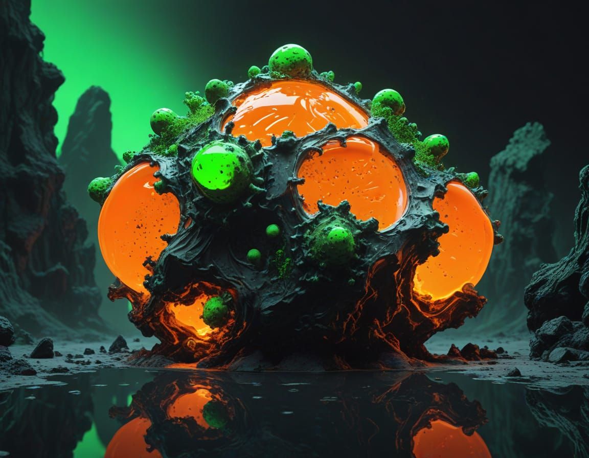 Ominous Hypermodern Ink Painting in Neon Colors