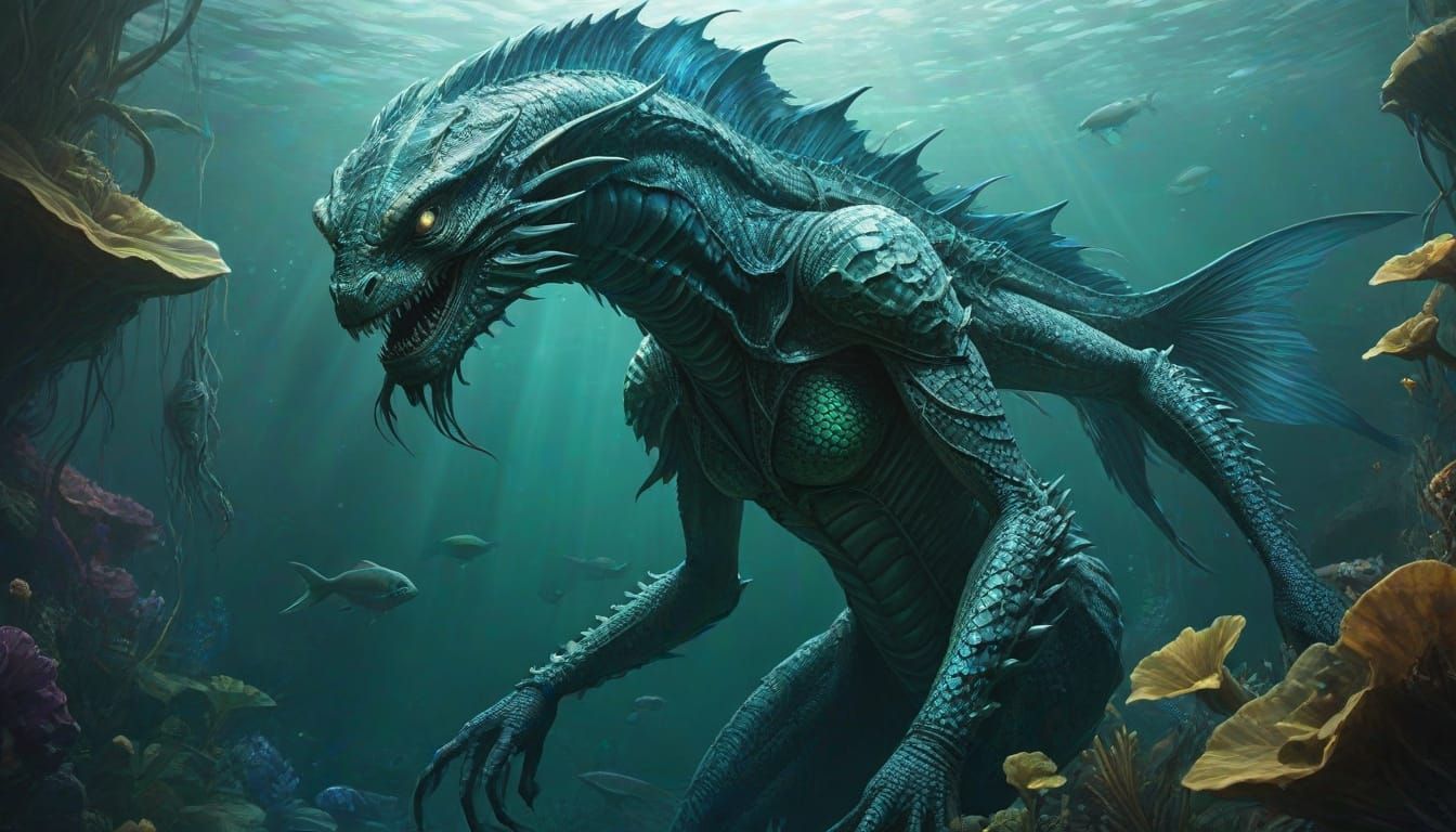 Nommo Aliens With Serpentine Tails Underwater