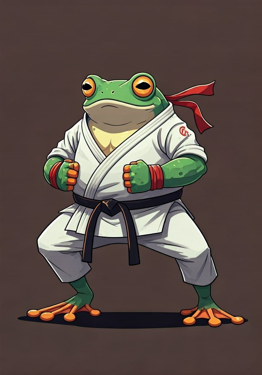 Stylized Frog Warrior in Karate Gi and Headband