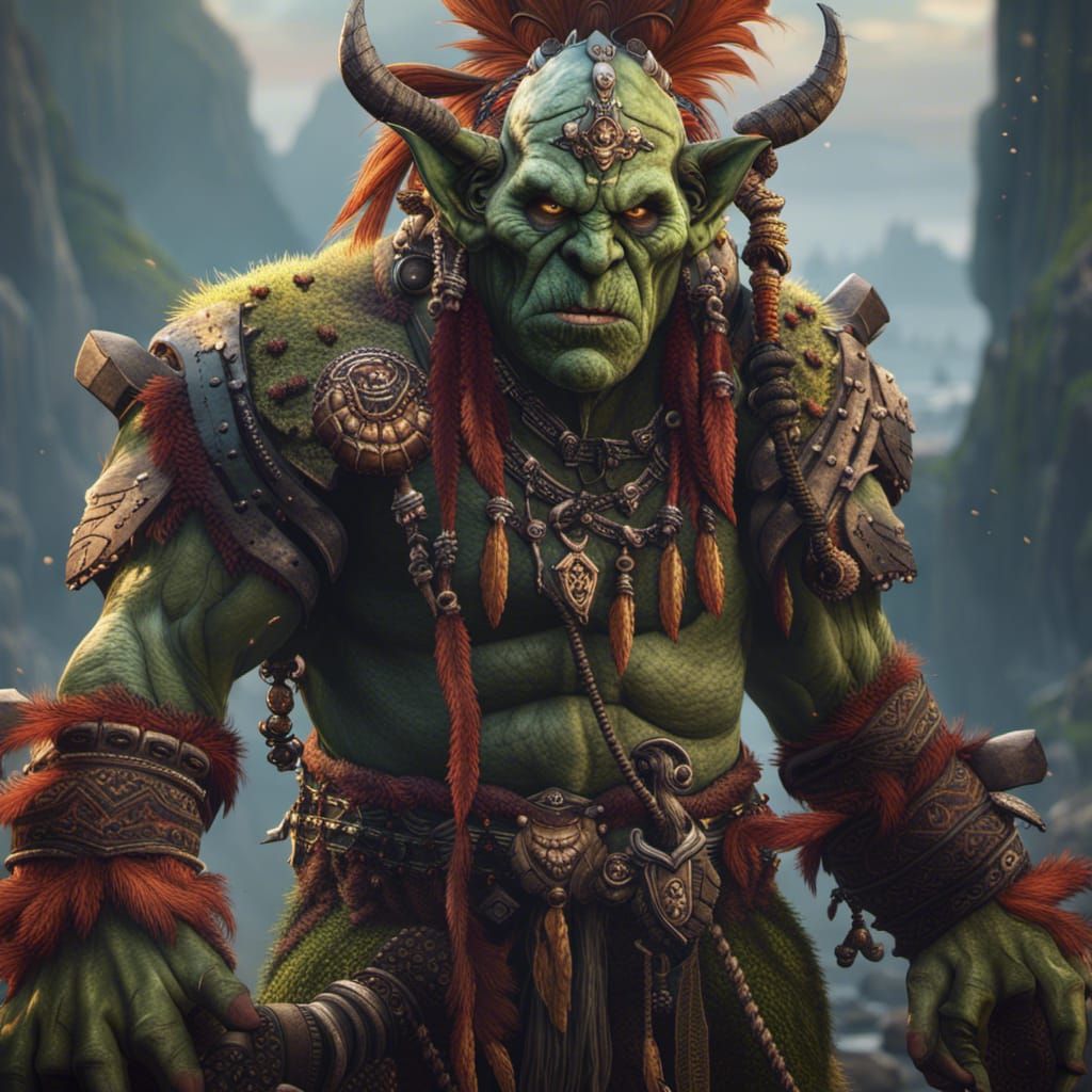 Orc Shaman in Detailed Matte Painting Style