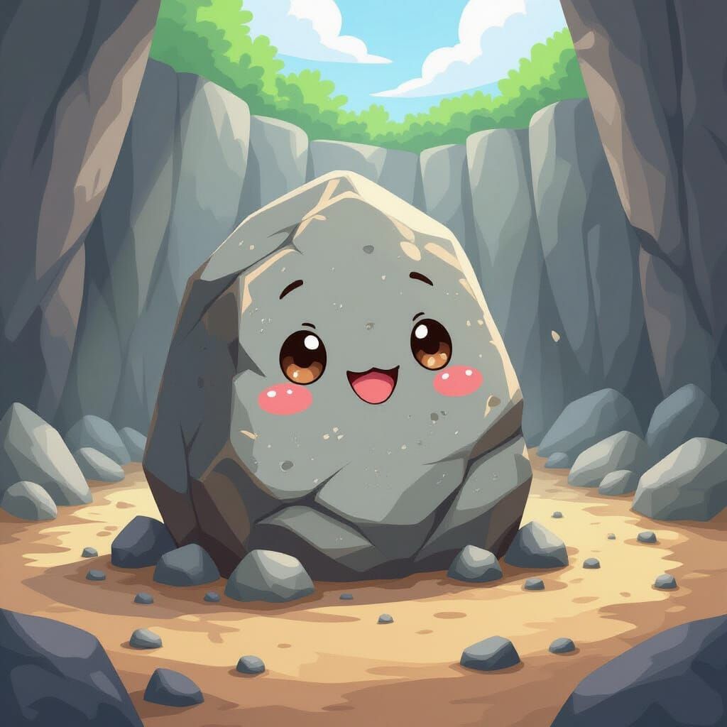 Happy Granite Rock in Japanese Chibi Anime Style