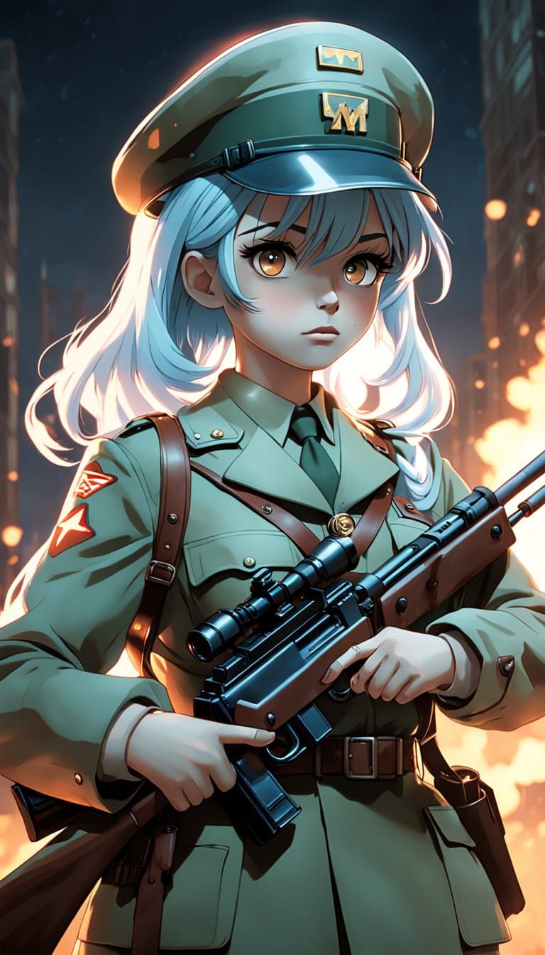 Ghost Girl in WWII Uniform: Anime 3D Art