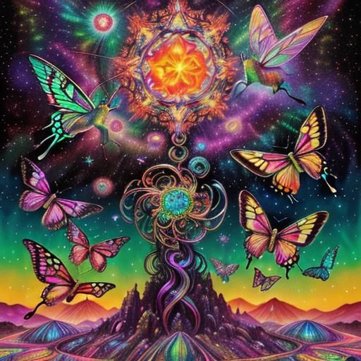 Psychedelic Digital Art: Fire Opal Hand Statue