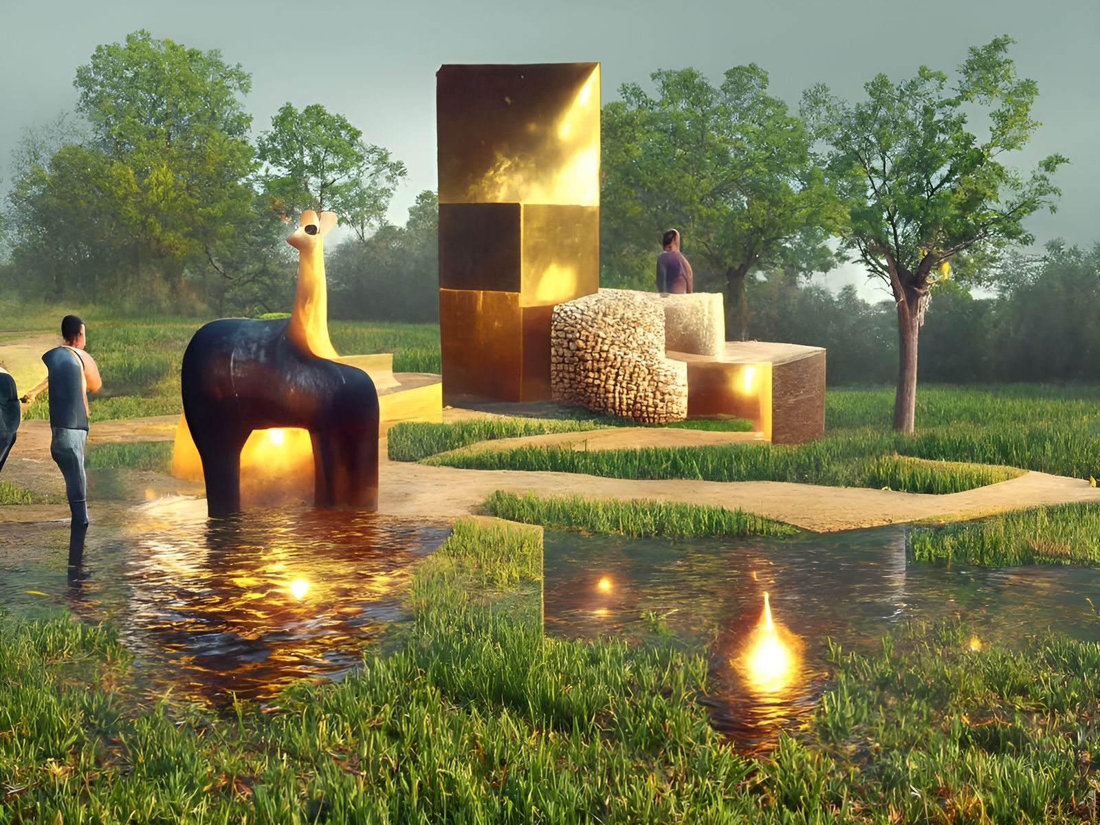 Detailed Conceptual Landscape in Pointillist Style