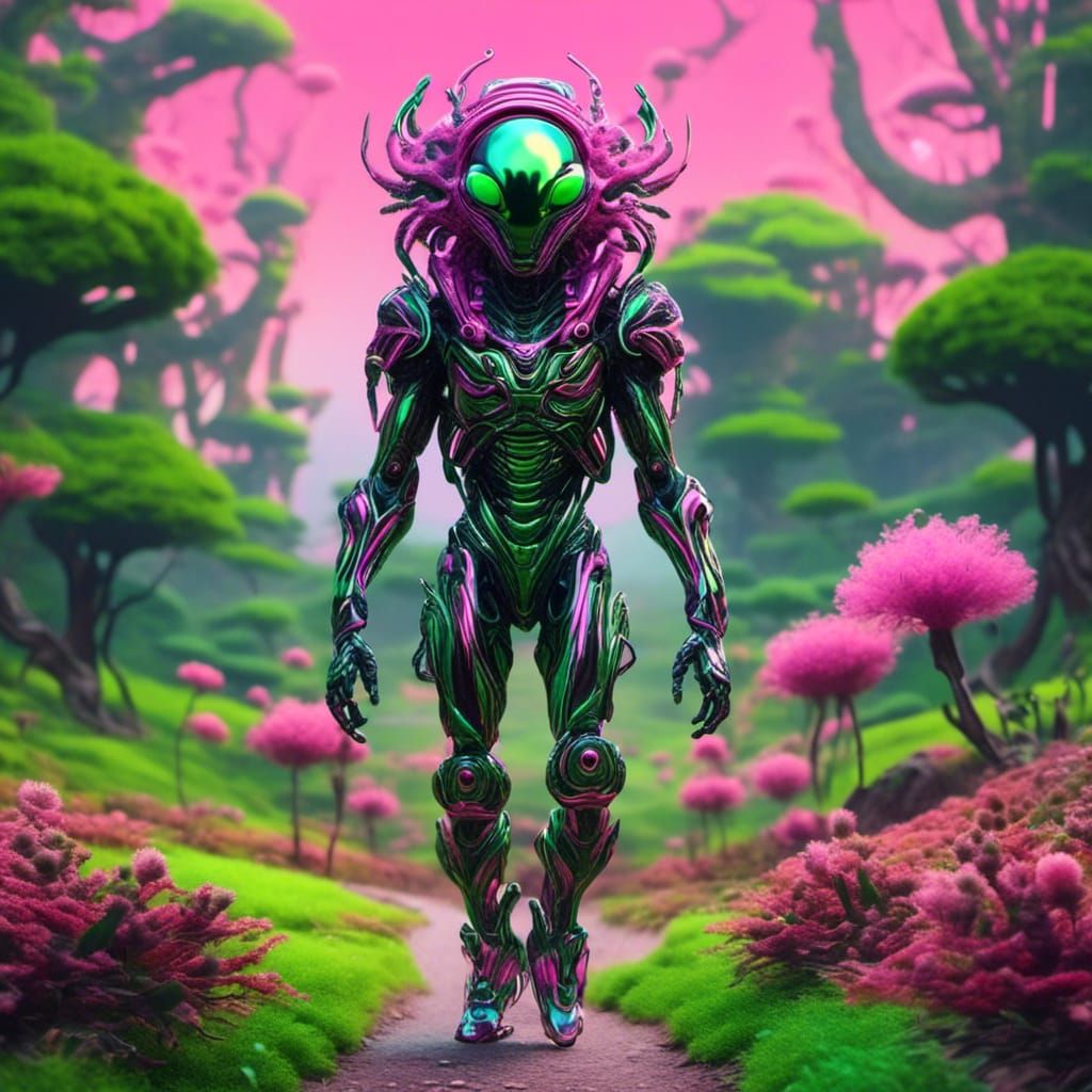 Alien Rasta in Metallic Pink Landscape