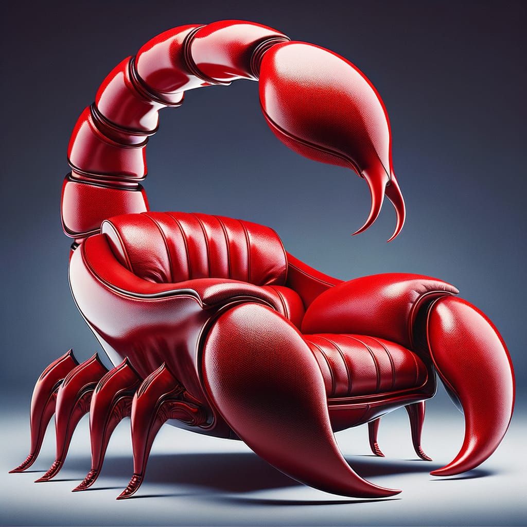 Stunning Red Leather Armchair with Scorpion-Inspired Design