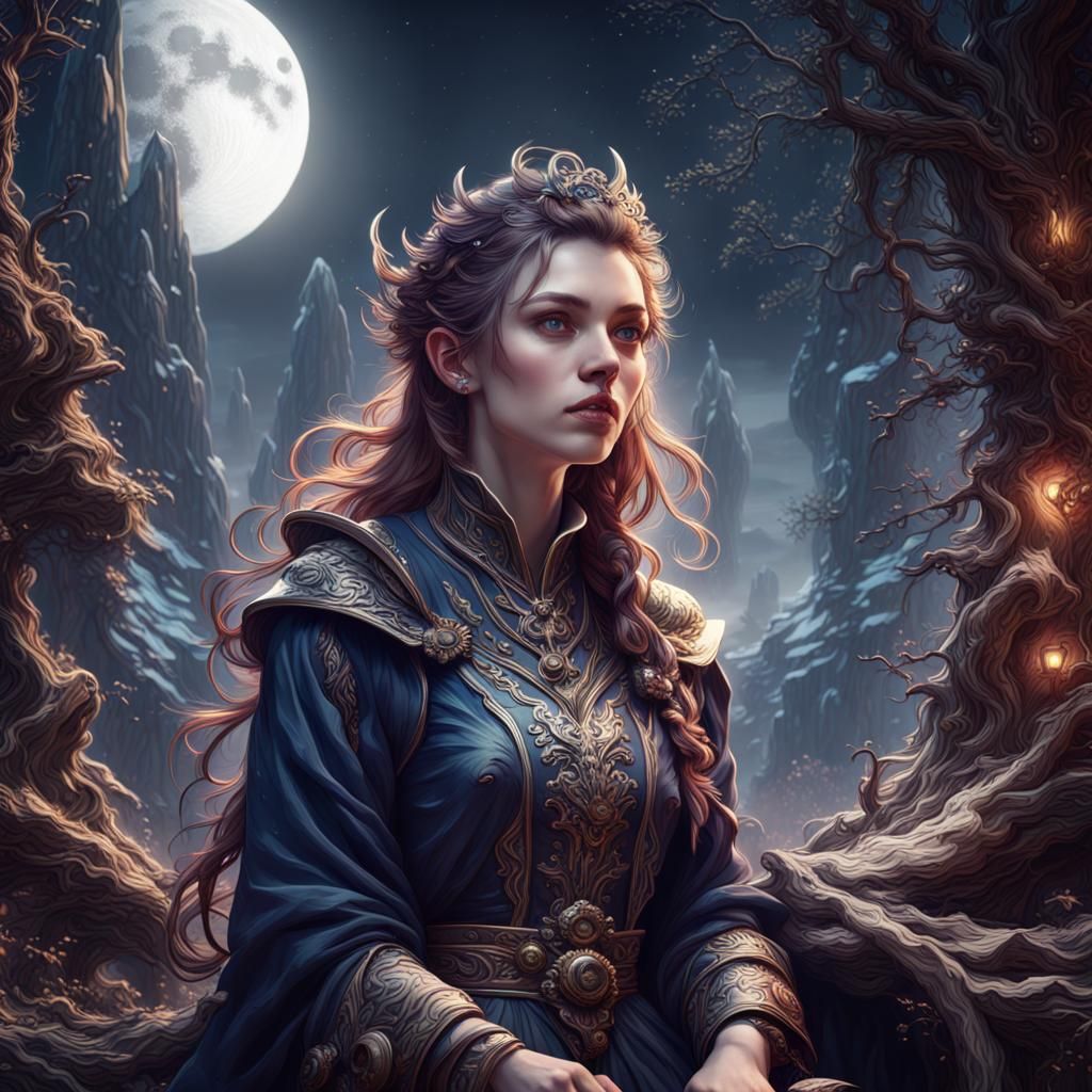 Moonlit Portrait: Detailed Fantasy Concept Art