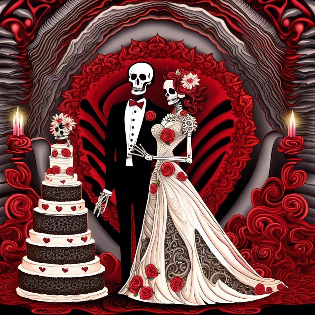 Gothic Skeleton Wedding in Surrealist Style