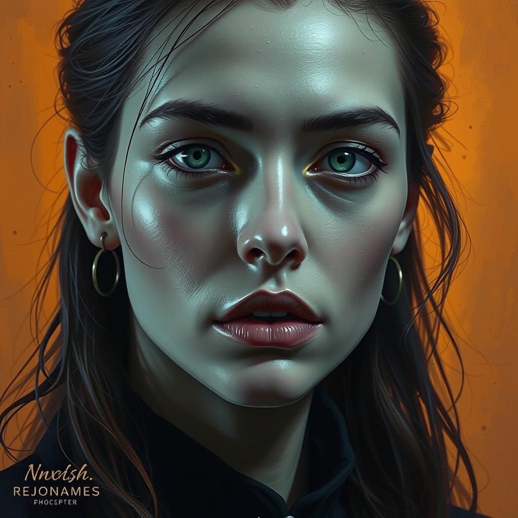 Gothic Woman Portrait with Escher Background