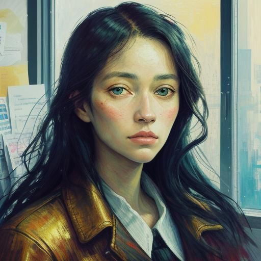 Shocked Woman in Cluttered Room as Impressionist Portrait