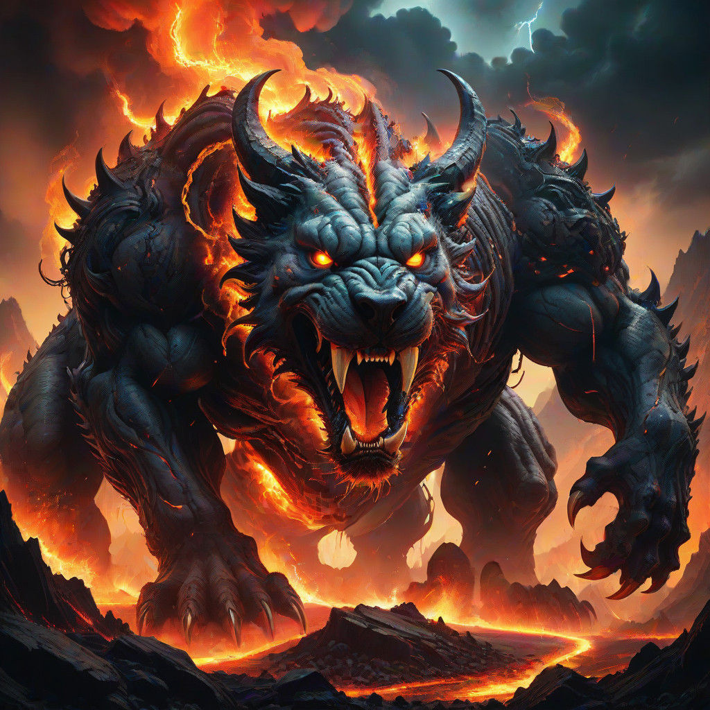 Dark Fantasy Cerberus Guards the Underworld