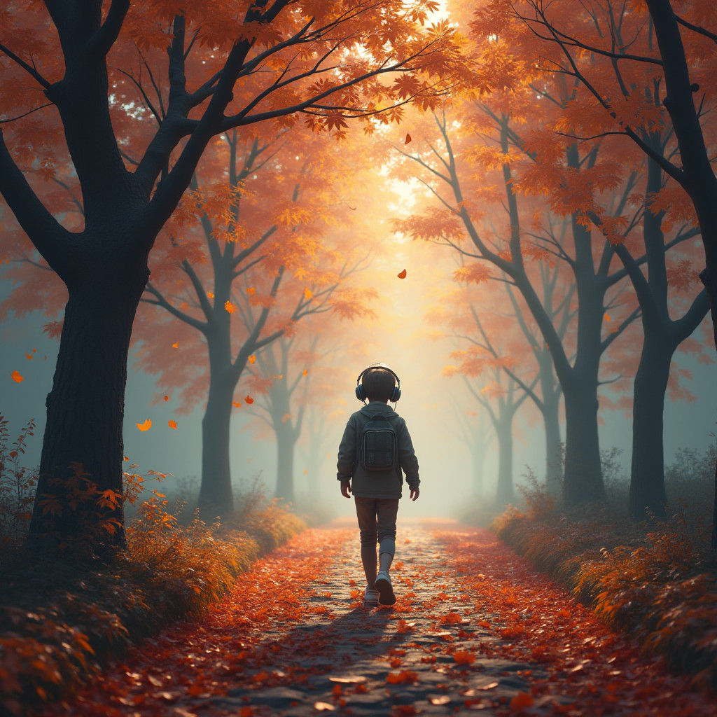 Autumn Daydream: A Matte Painting of Music and Time