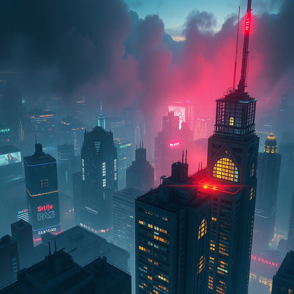 Skyscraper Lights at Night: Detailed Matte Painting