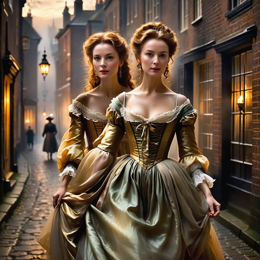 Moll Flanders in Misty London Alleyway Oil Painting