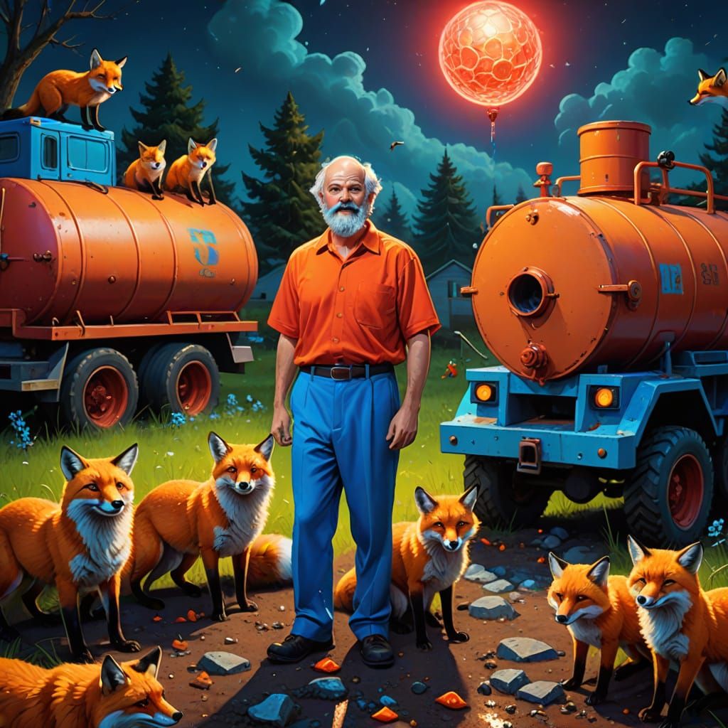 Surreal Socrates with Foxes in Vibrant Oil Painting