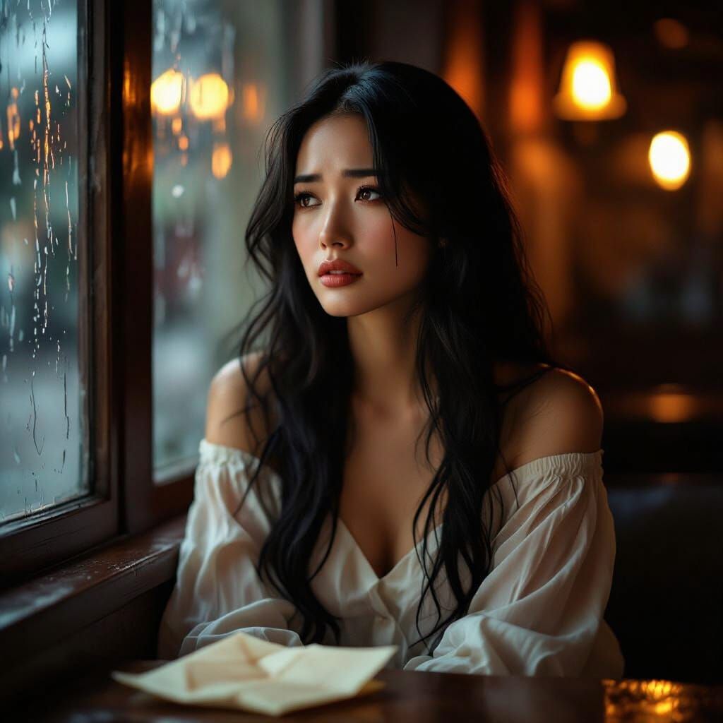 Melancholy Woman in Moody Lighting: Cinematic Portrait