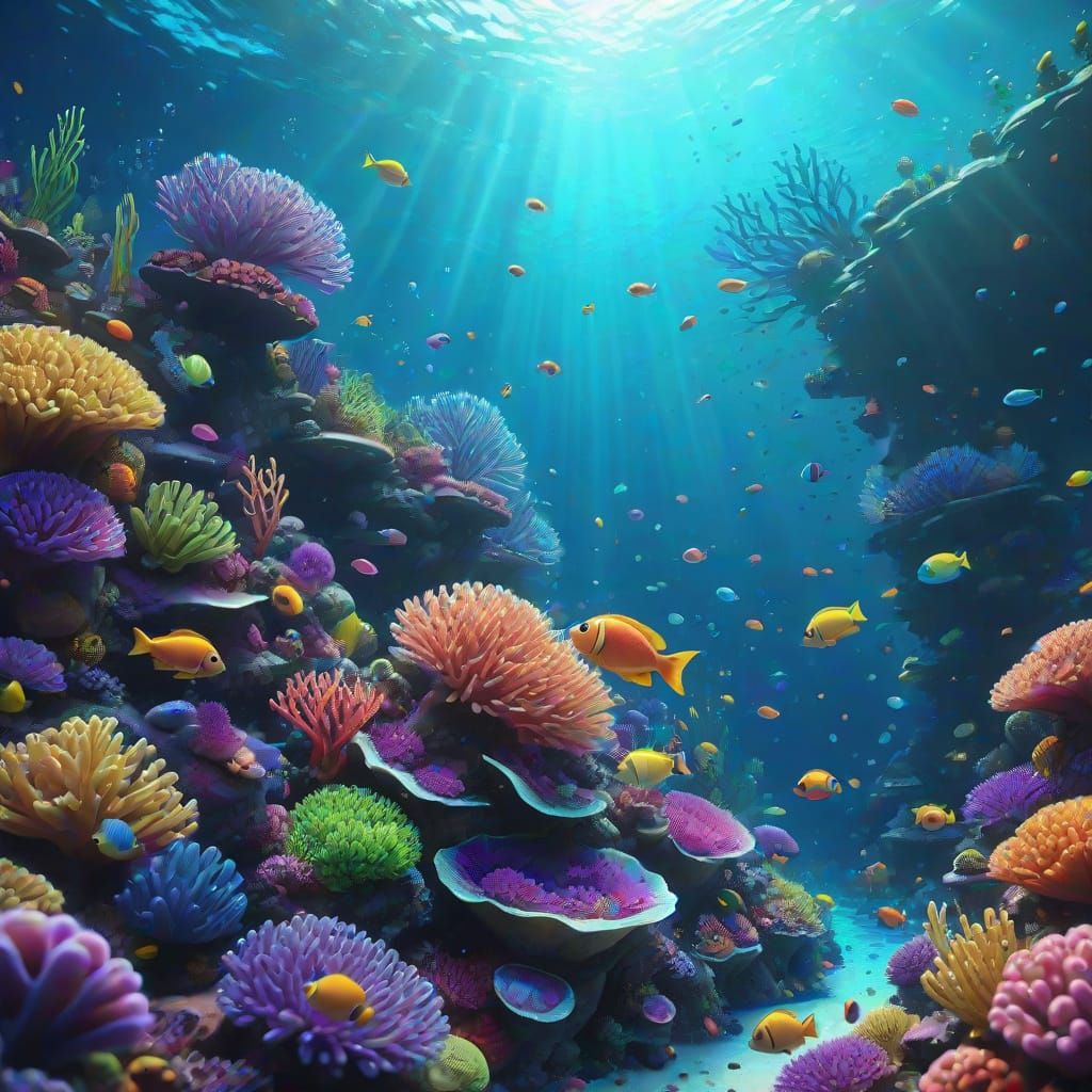 Vibrant Underwater Scene in Pixar Style