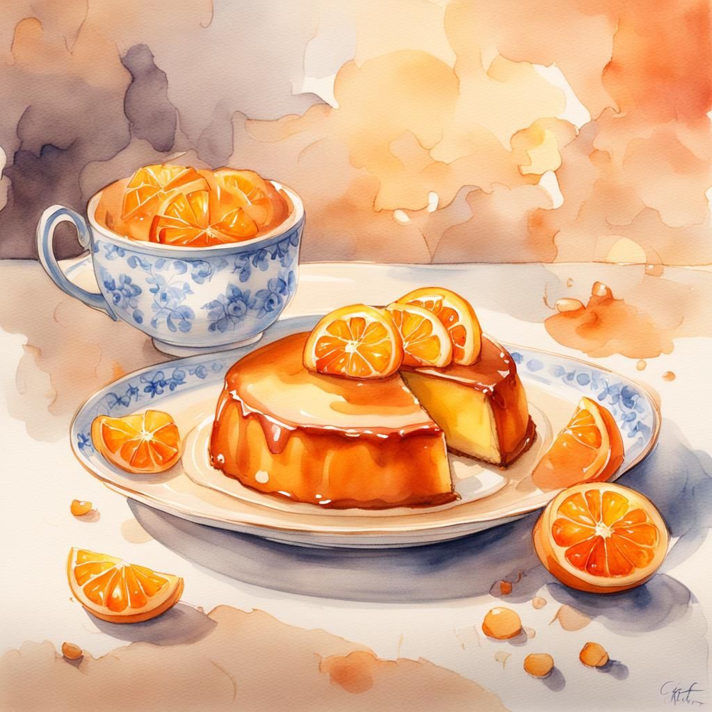 Whimsical Orange Creme Caramel in a Delicate Setting