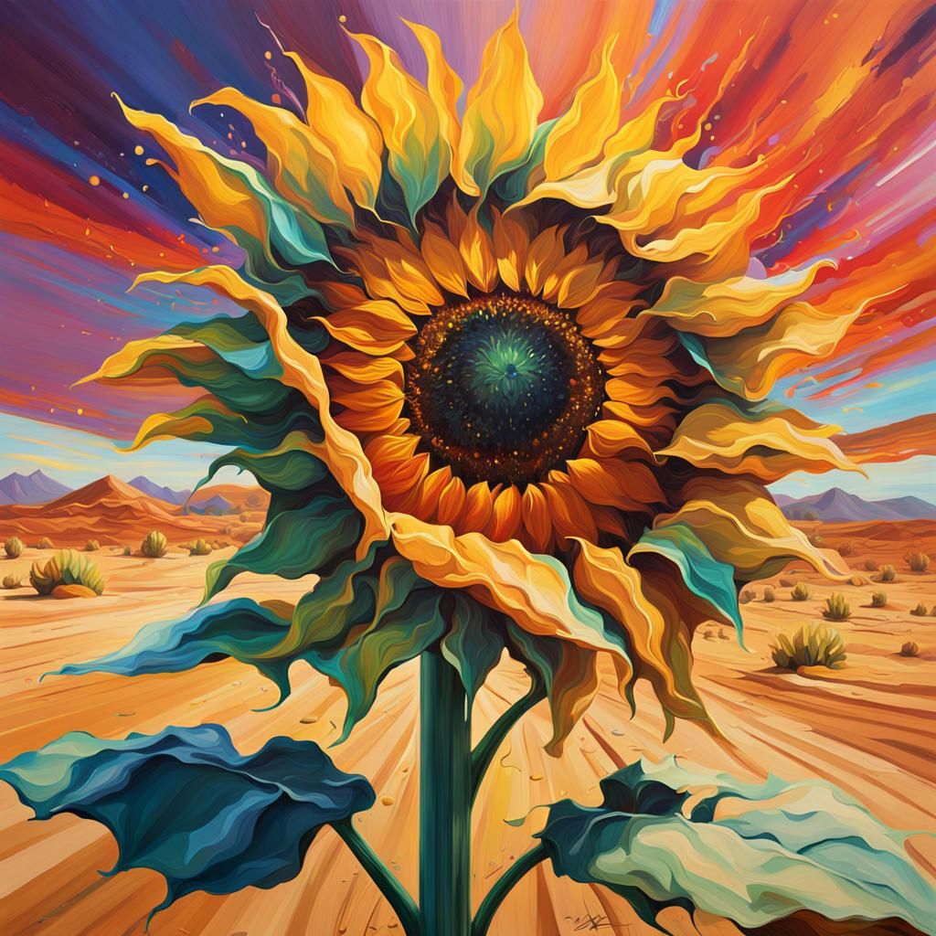 Sunflower in Desert: Abstract Hyperrealistic Art
