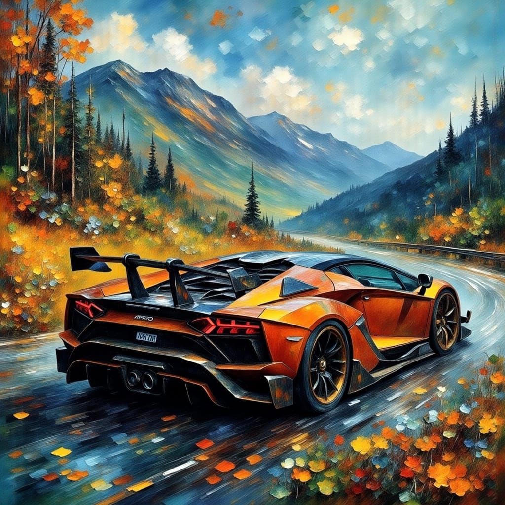 Sports Car Descending Mountain Pass in Rough Style