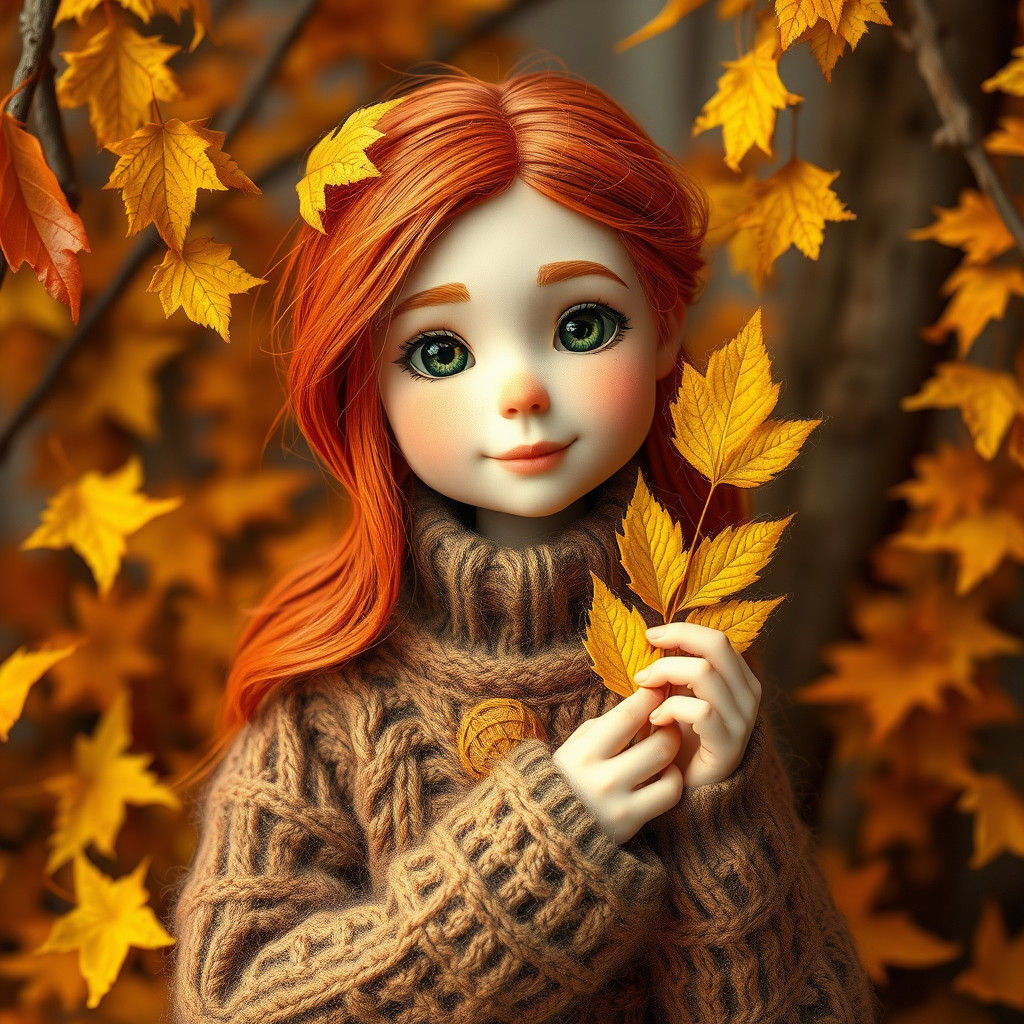 Whimsical Red-Haired Girl in Autumnal Setting