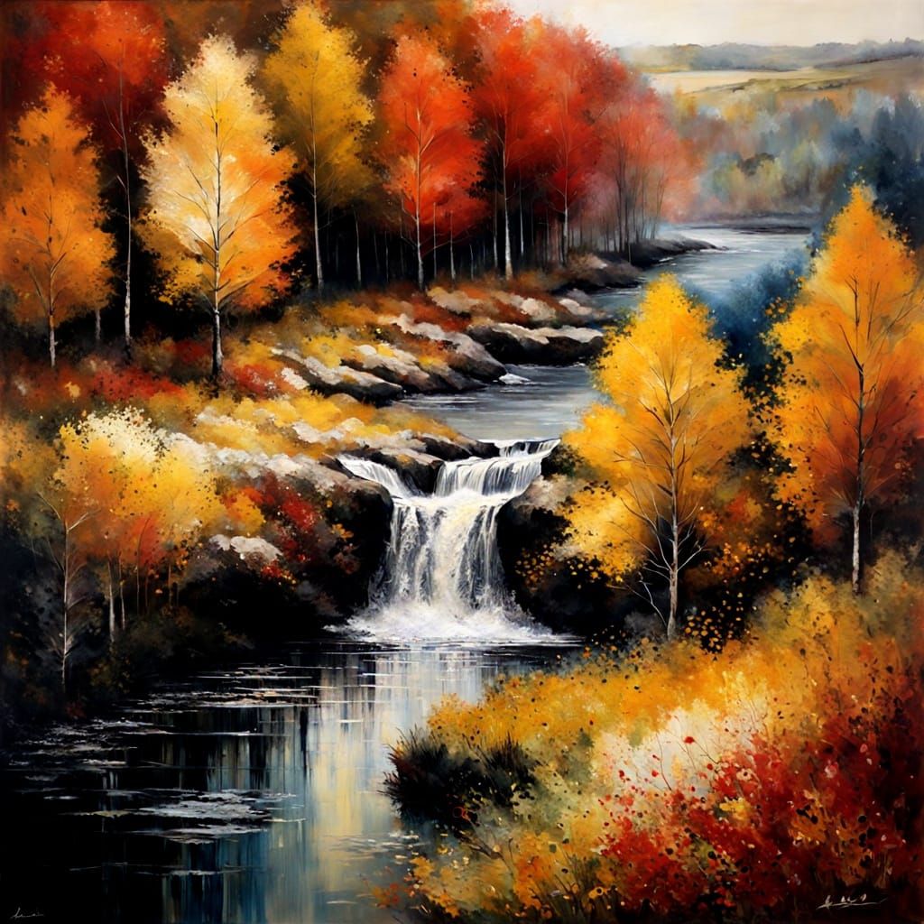 Autumn Landscape in Expressionist Impasto Painting