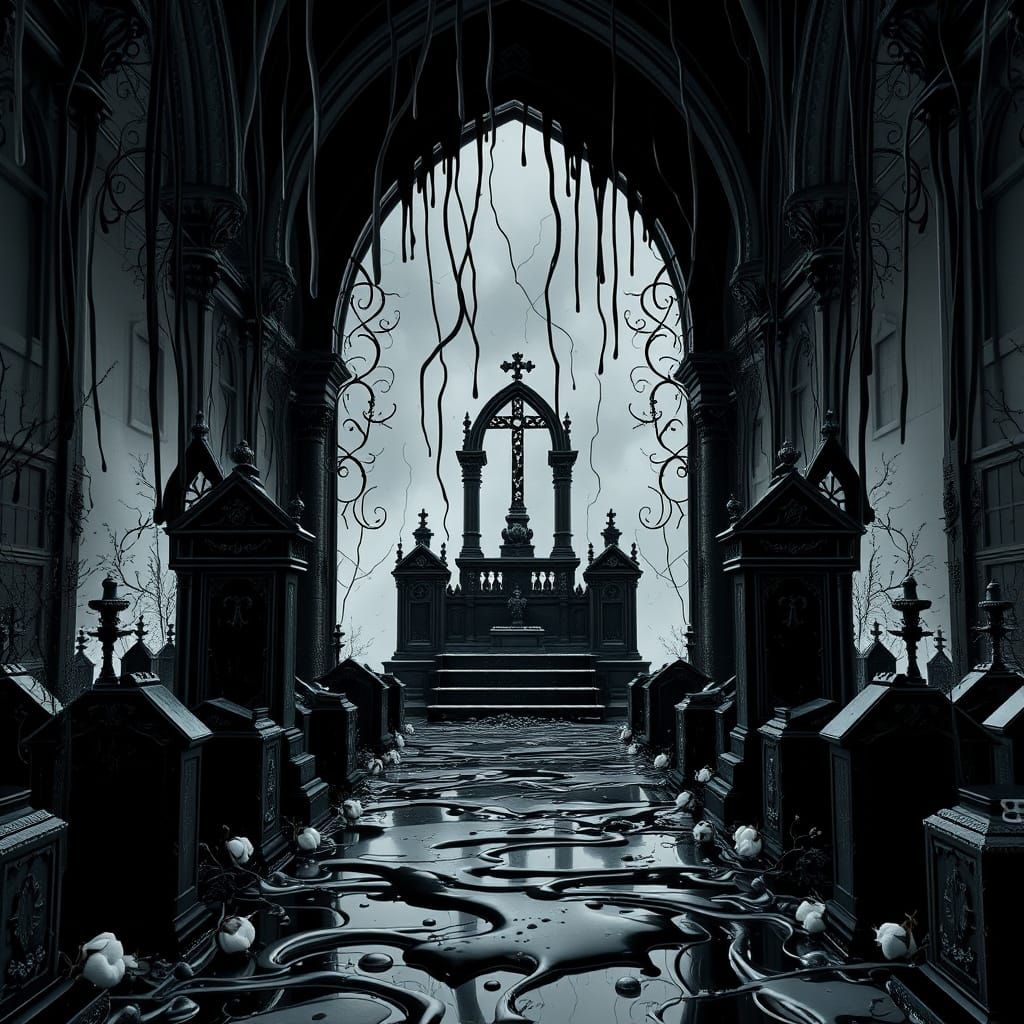 Melting Gothic Tombstones in Digital Fractal Art