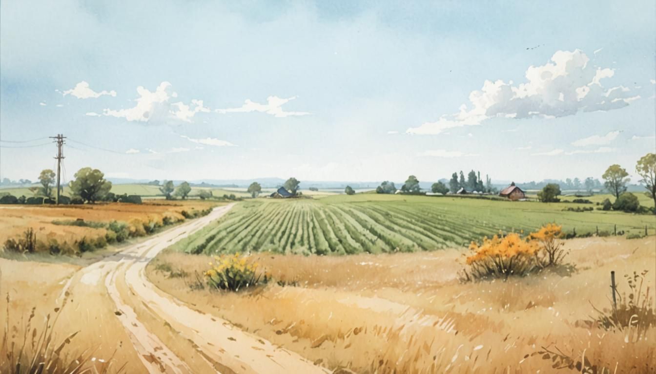 Watercolor Rural Landscape in Comic Book Style