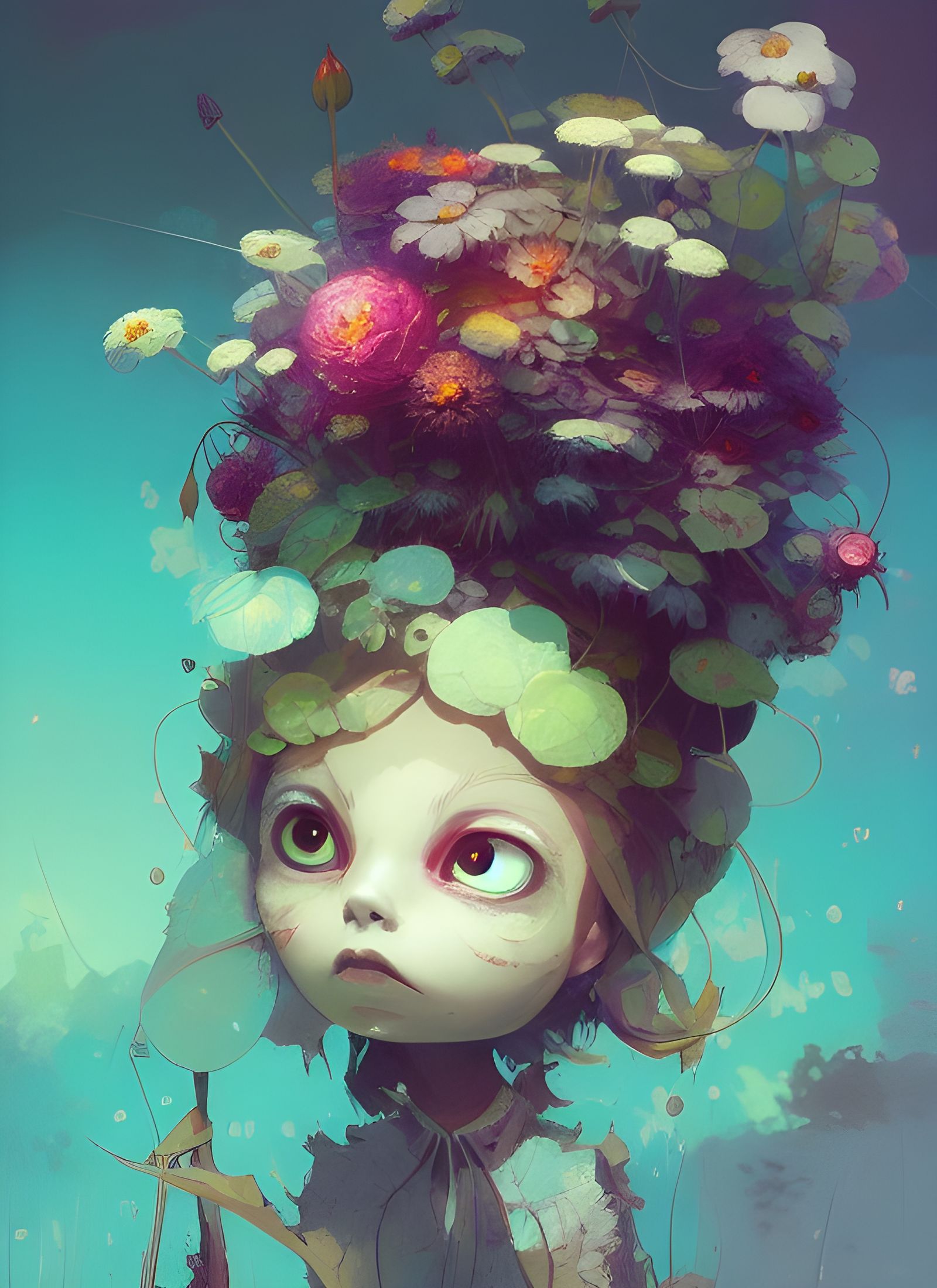 Cute Flower Spirit Portrait in Digital Illustration