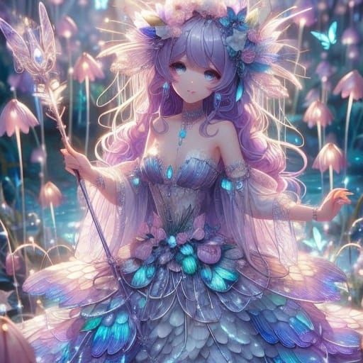 Ethereal Anime Fantasy Goddess in Bioluminescent Bloom