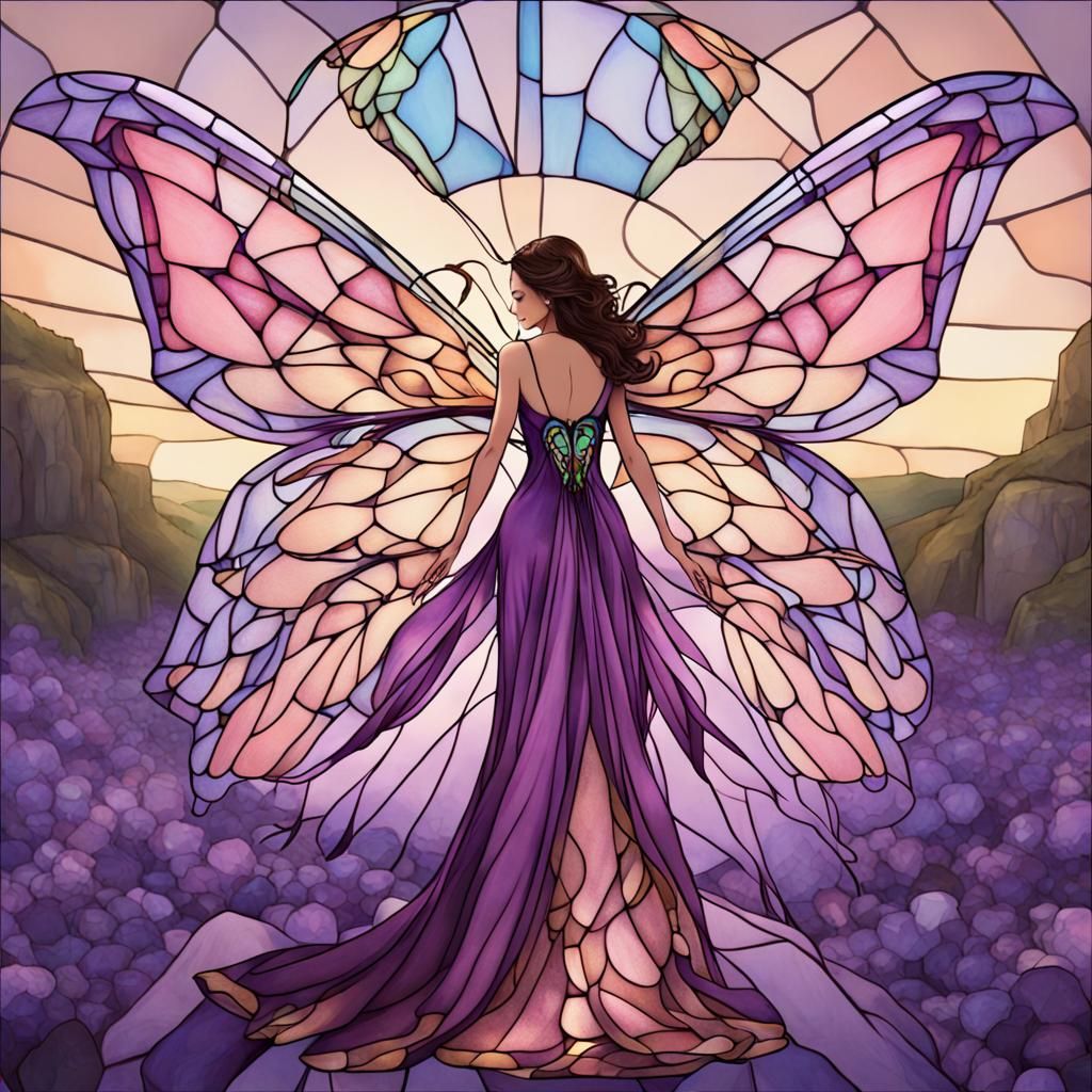 Woman with Stained Glass Butterfly Wings