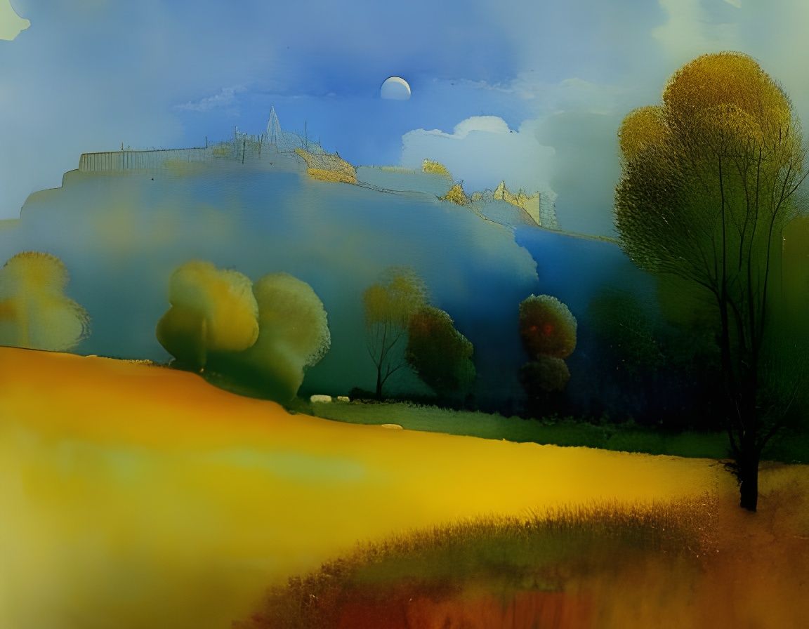 Enchanting Mystical Landscape in Vivid Watercolour