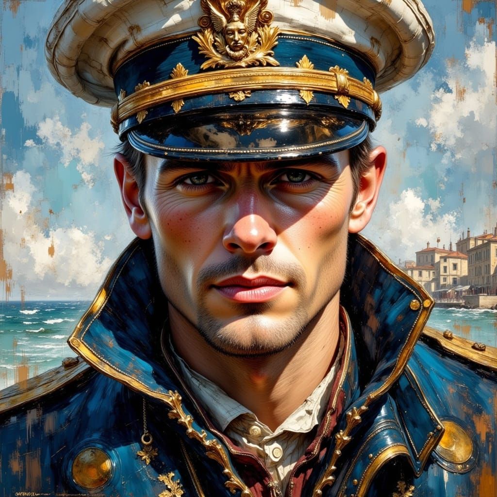 Detailed Captain Portrait as Impasto Oil Painting