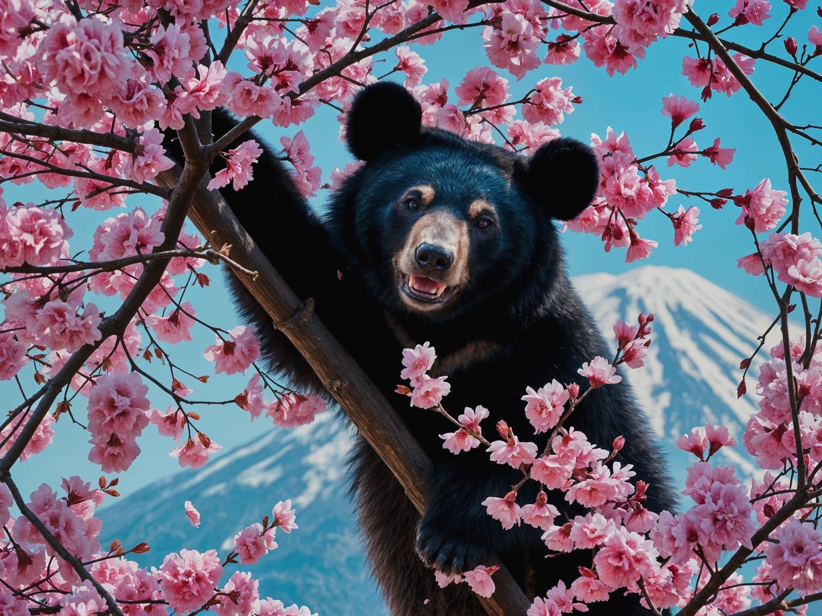 Japanese Black Bear in a Sakura Tree