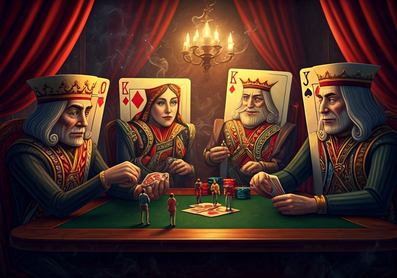 Anthropomorphic Cards Play Poker With Miniature Humans