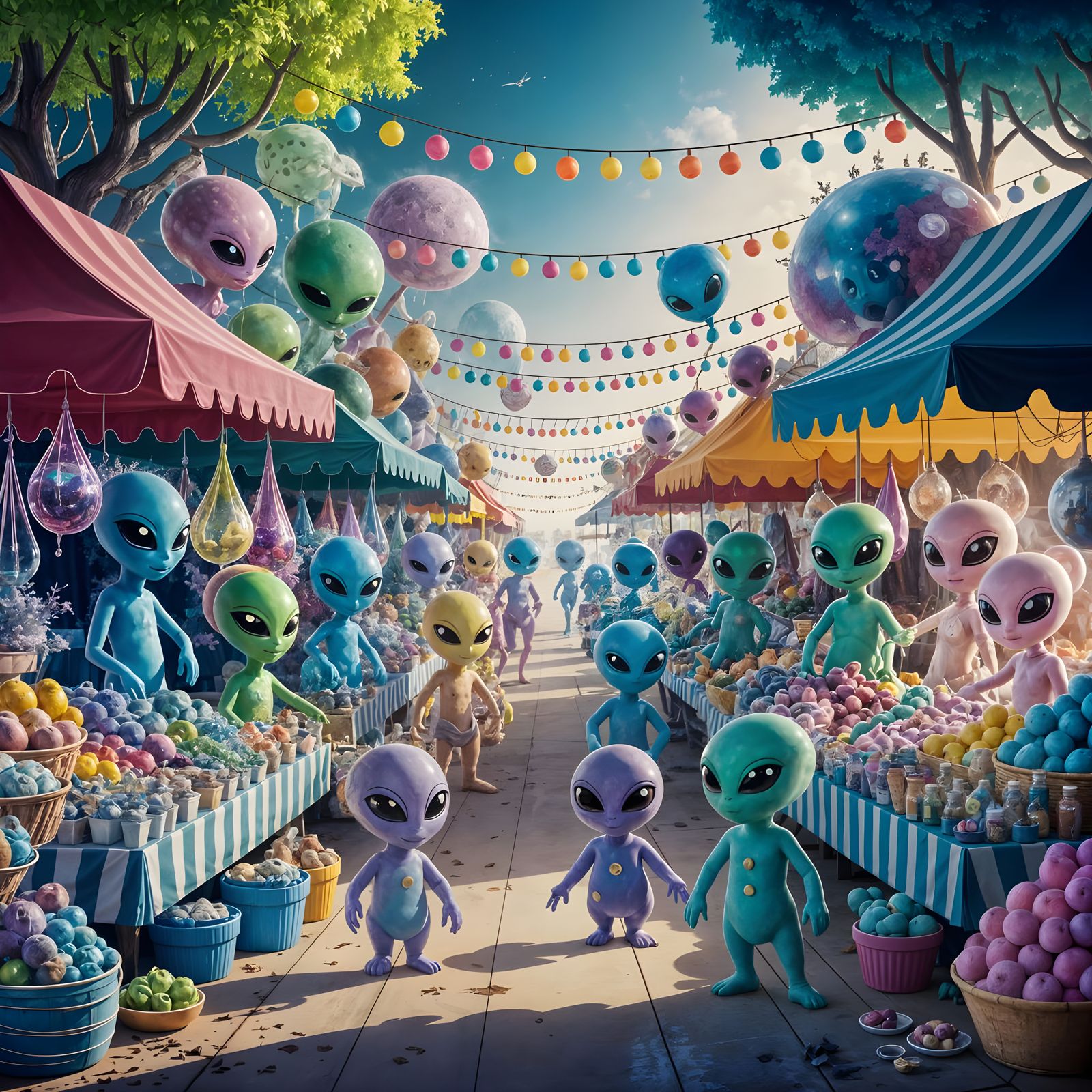 Colorful Alien Market in Disney Style