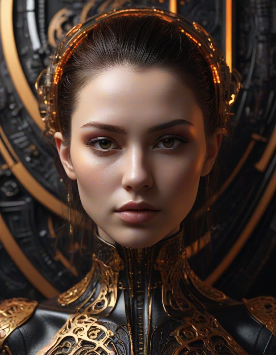 Futuristic Cyberpunk Woman with Gold Embellishments