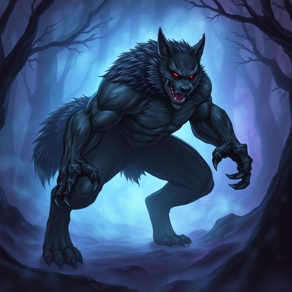 Fierce Wolf Creature in Enchanted Forest