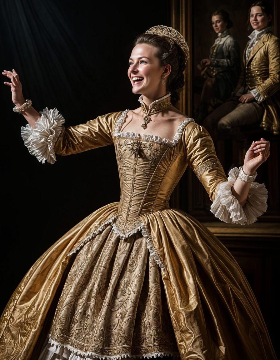 Regal Noblewoman Enjoys Ballroom Dance in 18th Century Attir...